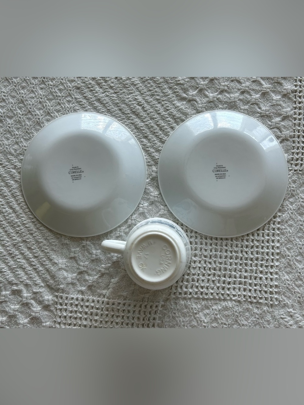 Corelle White Ceramic Mug and Bowls with Blue Heart Motif - Picture 2 of 2